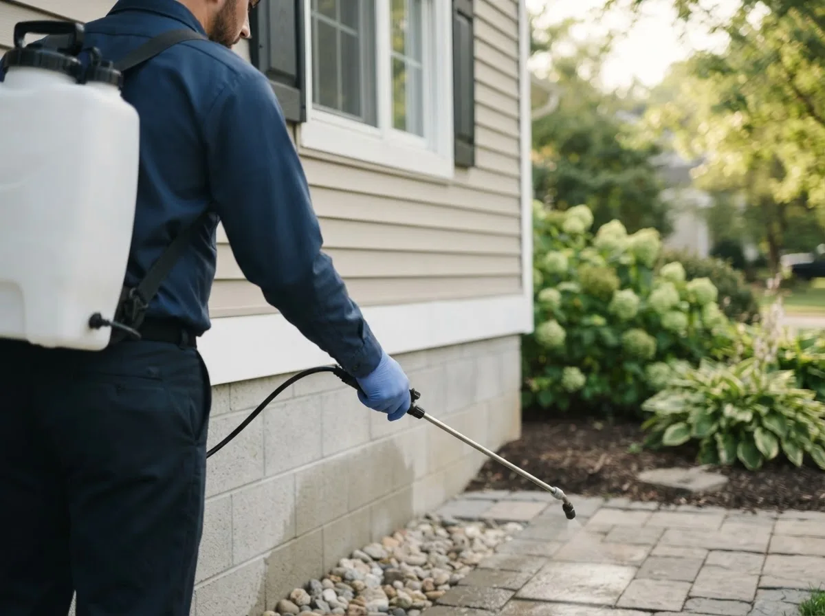 Pest control technician inspecting a home in Six Mile Run, PA